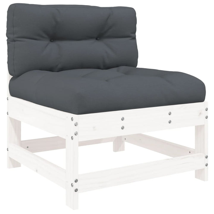Set Mobilier De Grădină Cu Perne, 5 Piese, Alb, Lemn Masiv