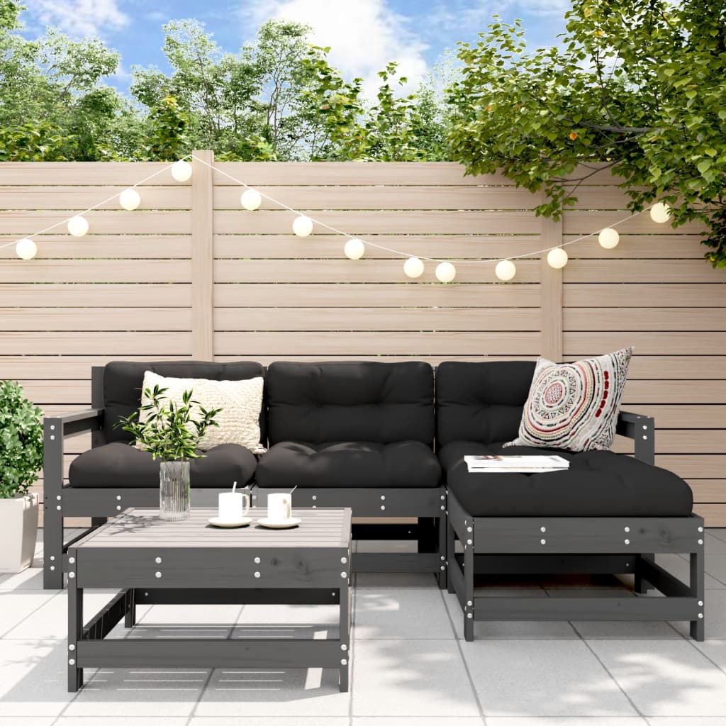 Set Mobilier De Grădină Cu Perne, 5 Piese, Alb, Lemn Masiv