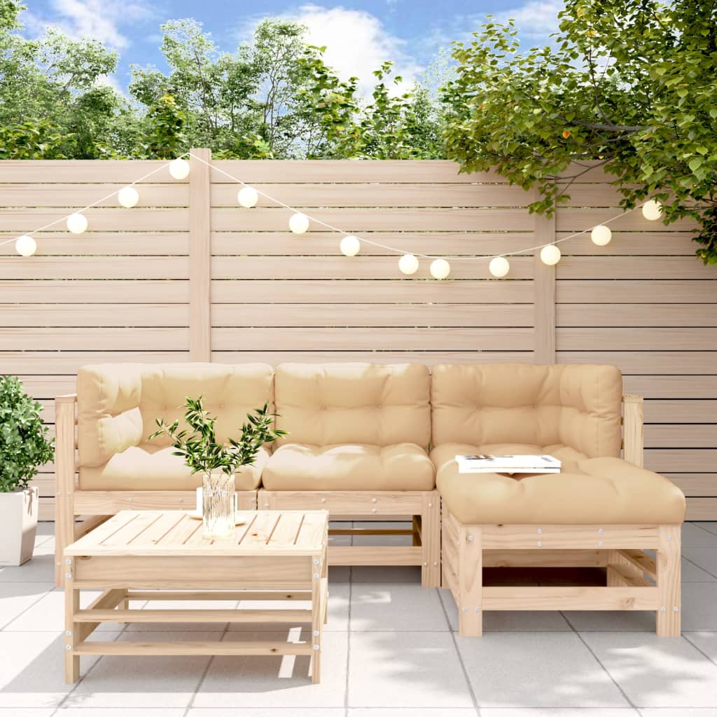 Set Mobilier De Grădină Cu Perne, 5 Piese, Negru, Lemn Masiv