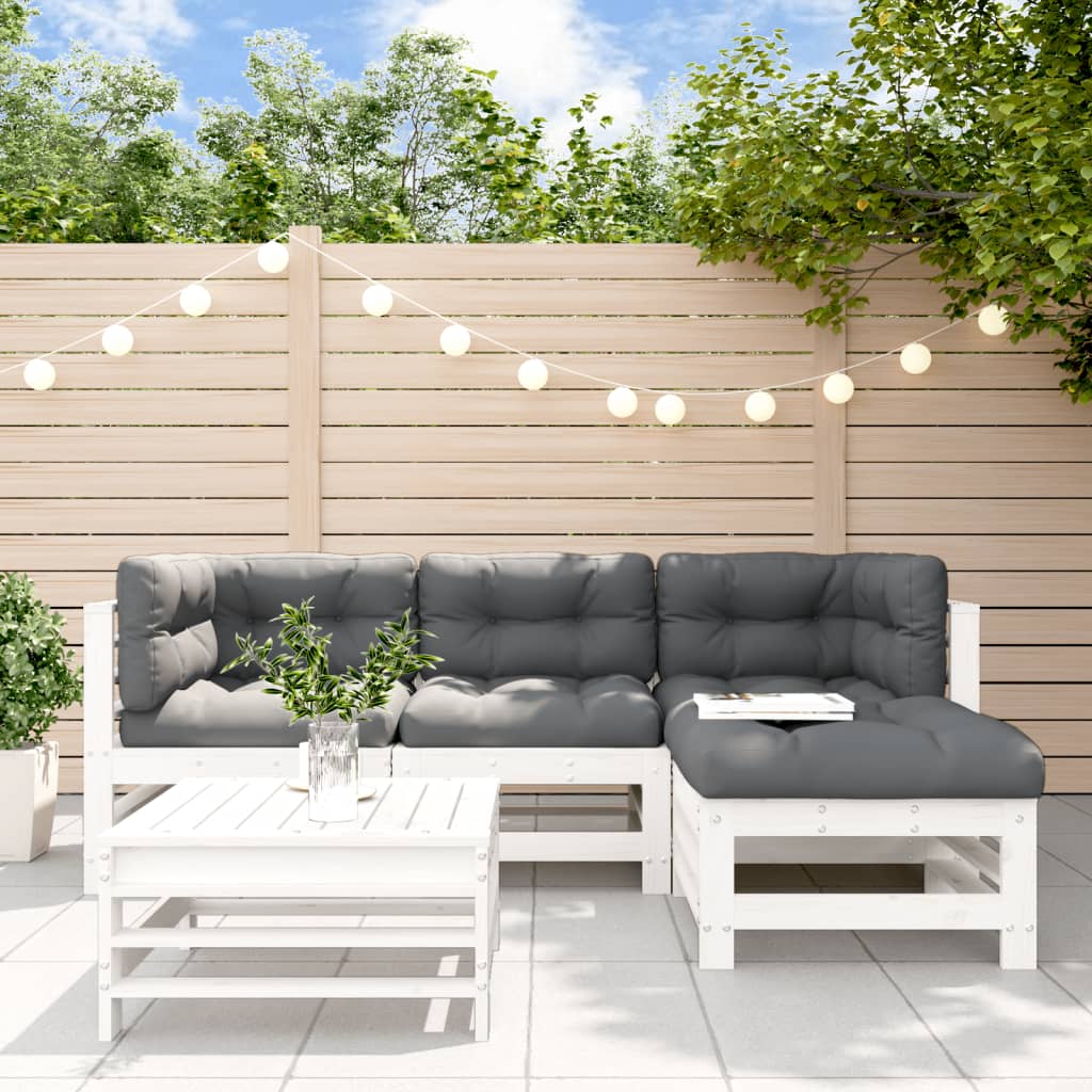 Set Mobilier De Grădină Cu Perne, 5 Piese, Negru, Lemn Masiv