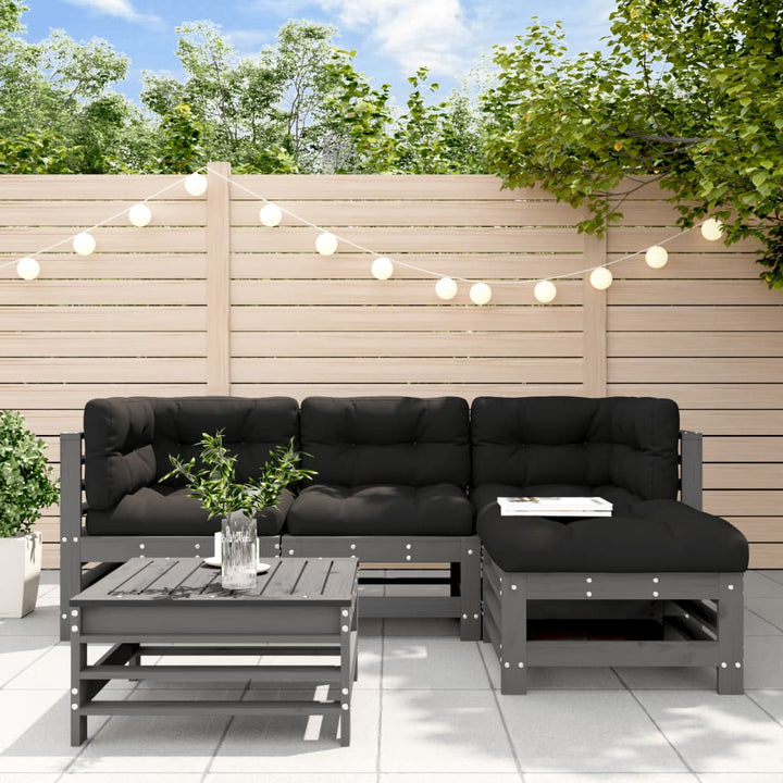 Set Mobilier De Grădină Cu Perne, 5 Piese, Negru, Lemn Masiv