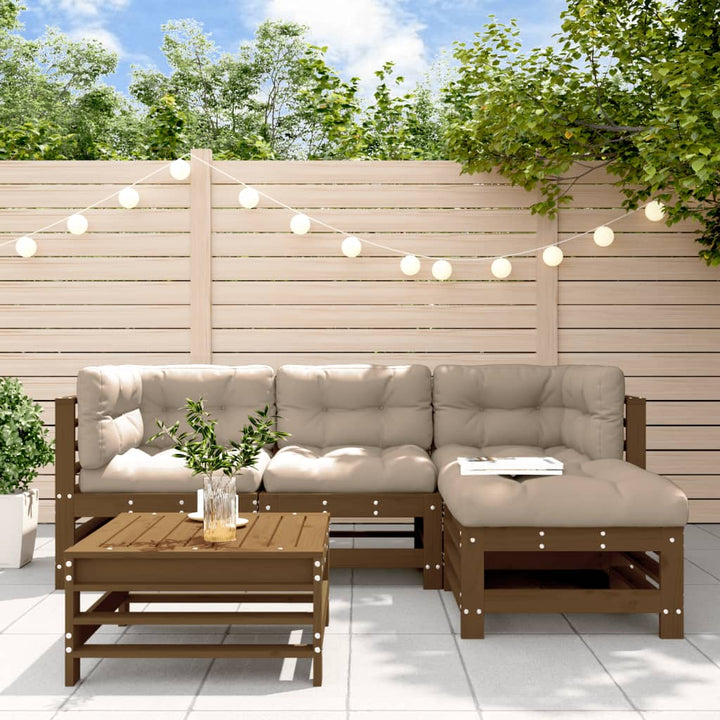 Set Mobilier De Grădină Cu Perne, 5 Piese, Negru, Lemn Masiv
