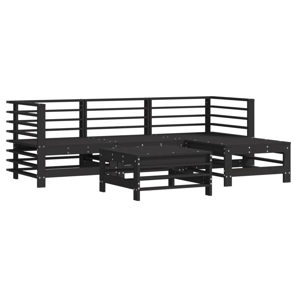 Set Mobilier De Grădină Cu Perne, 5 Piese, Negru, Lemn Masiv