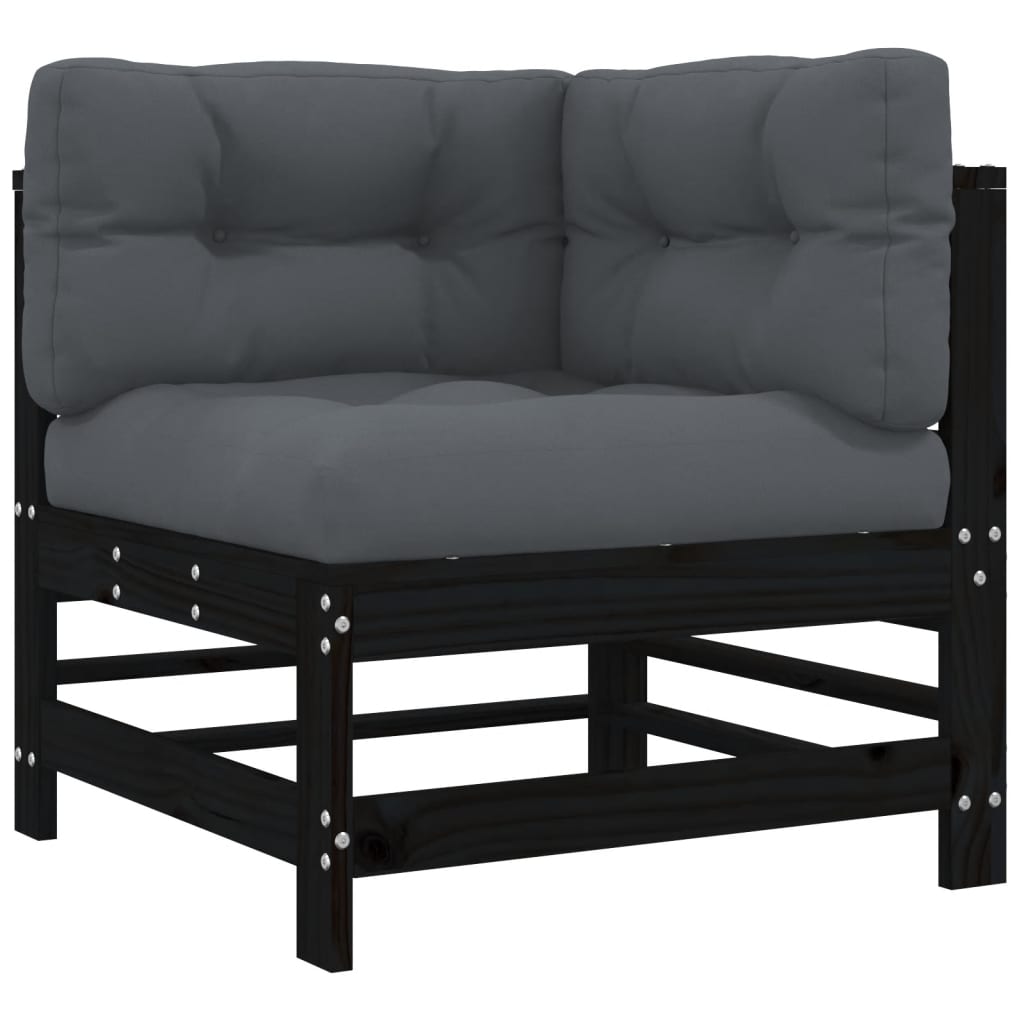 Set Mobilier De Grădină Cu Perne, 5 Piese, Negru, Lemn Masiv