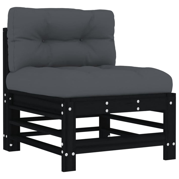 Set Mobilier De Grădină Cu Perne, 5 Piese, Negru, Lemn Masiv