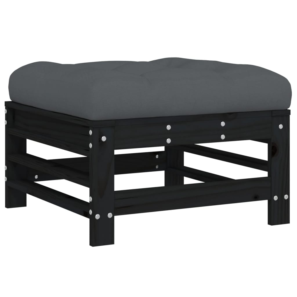 Set Mobilier De Grădină Cu Perne, 5 Piese, Negru, Lemn Masiv