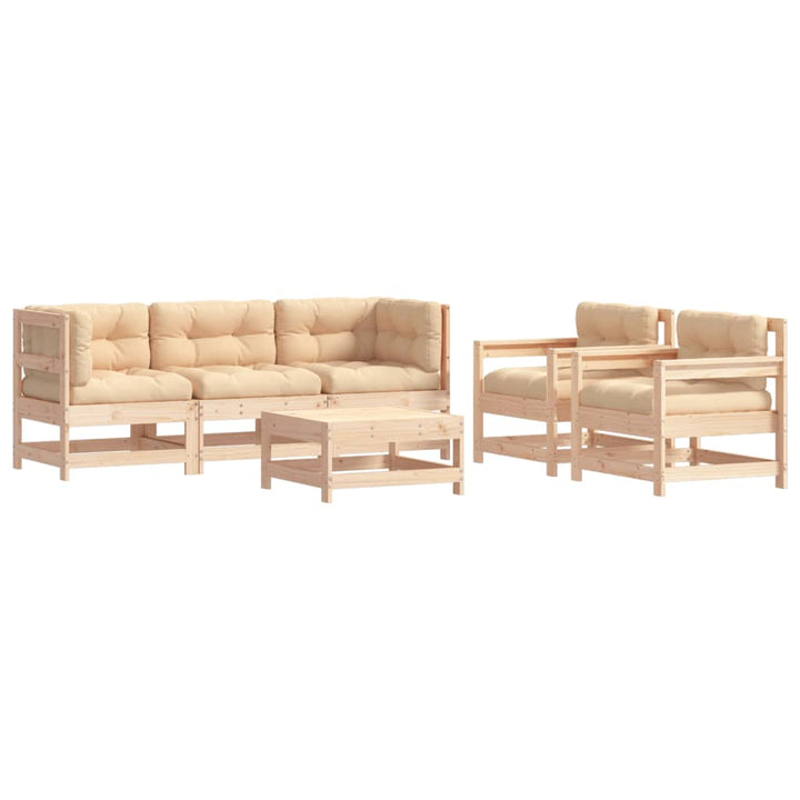 Set Mobilier Relaxare De Grădină & Perne 6 Piese Lemn Masiv Pin