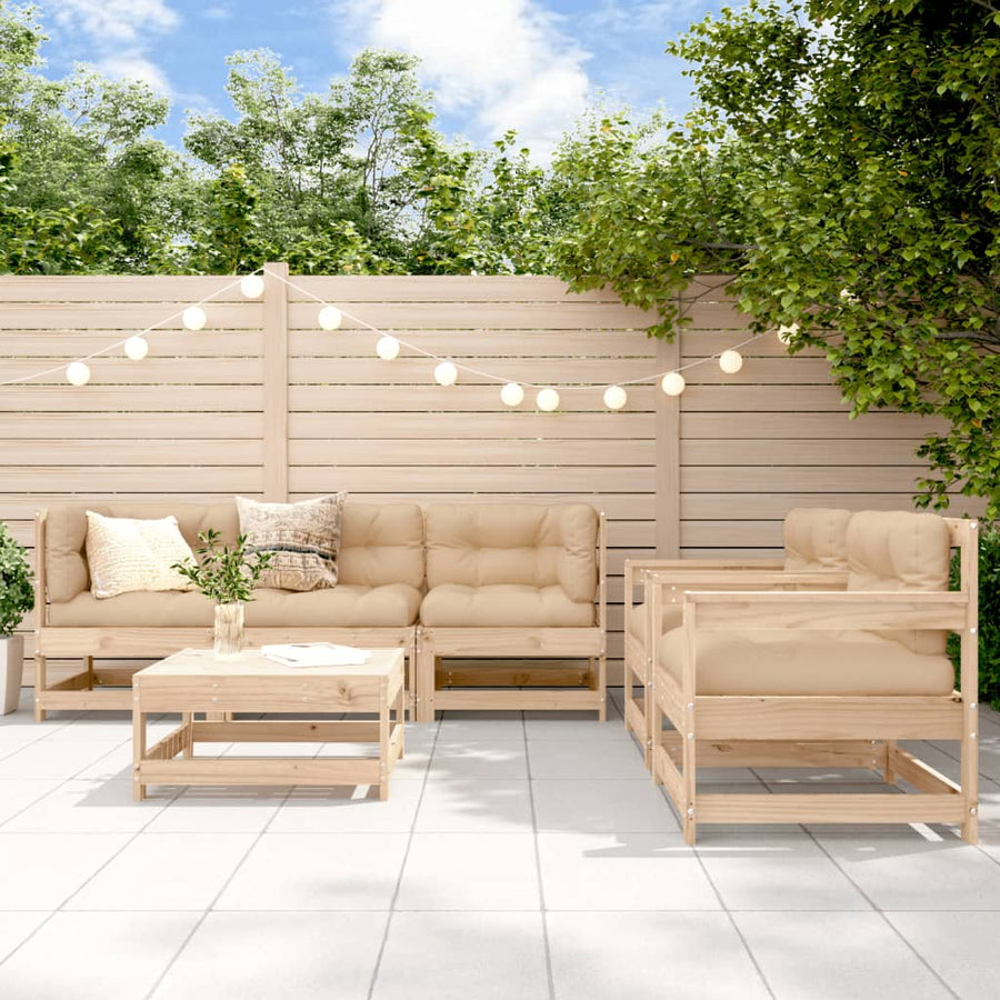 Set Mobilier Relaxare De Grădină & Perne 6 Piese Lemn Masiv Pin