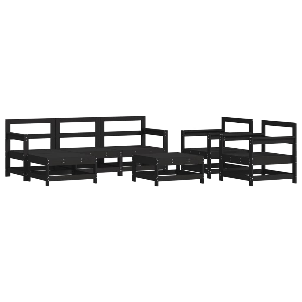 Set Mobilier De Grădină Cu Perne, 7 Piese, Negru, Lemn Masiv