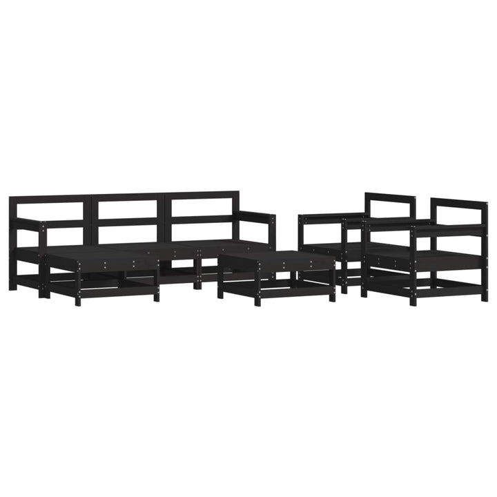 Set Mobilier De Grădină Cu Perne, 7 Piese, Negru, Lemn Masiv