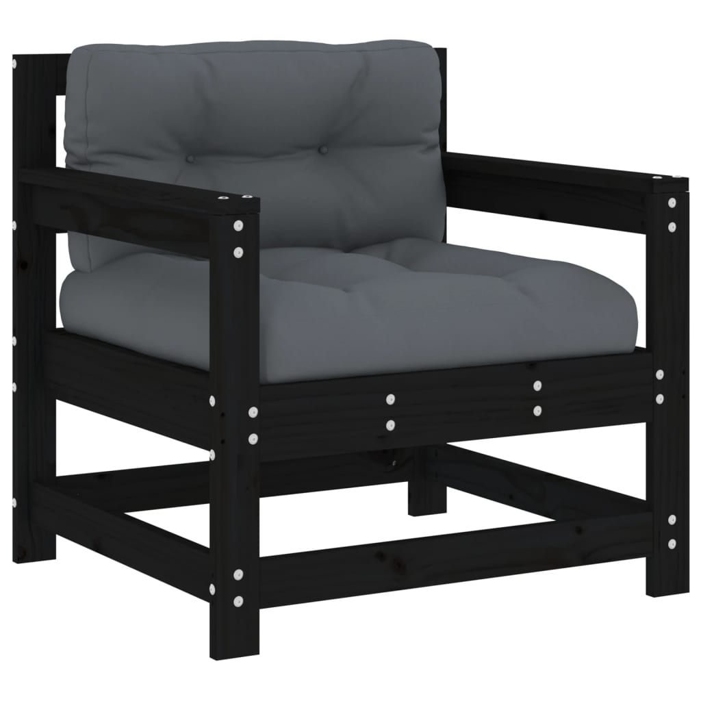 Set Mobilier De Grădină Cu Perne, 7 Piese, Negru, Lemn Masiv