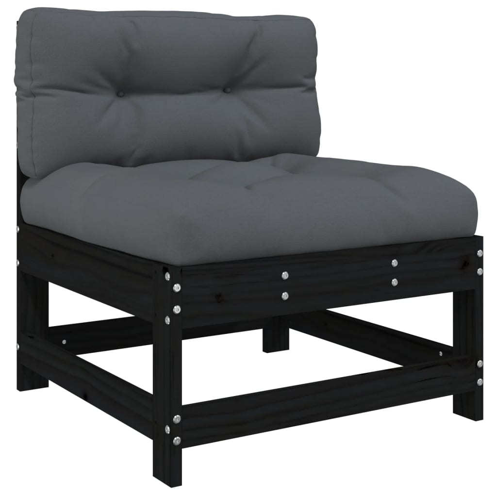 Set Mobilier De Grădină Cu Perne, 7 Piese, Negru, Lemn Masiv