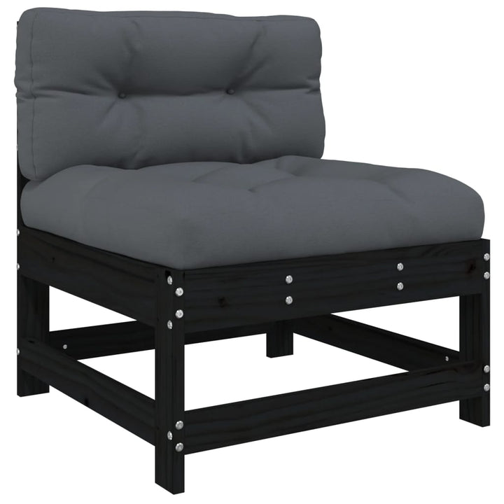 Set Mobilier De Grădină Cu Perne, 7 Piese, Negru, Lemn Masiv