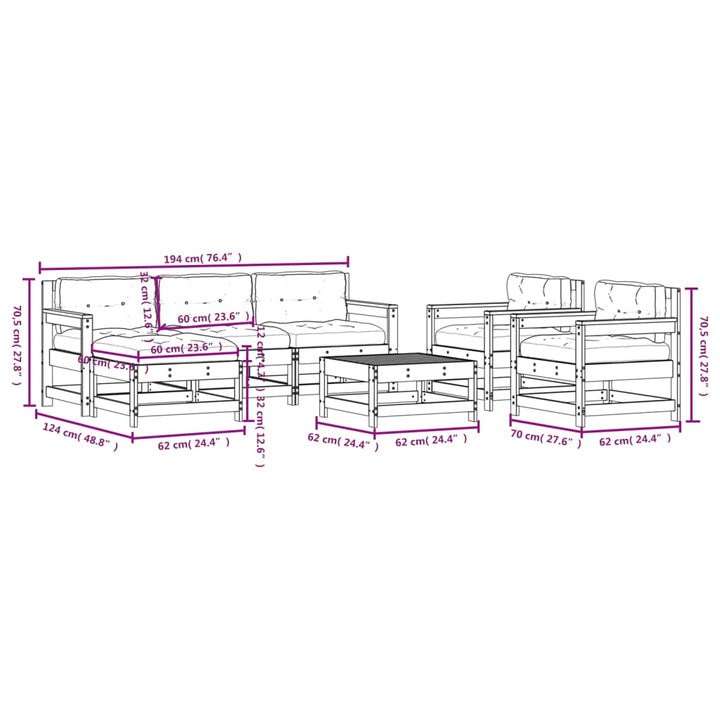 Set Mobilier De Grădină Cu Perne, 7 Piese, Negru, Lemn Masiv