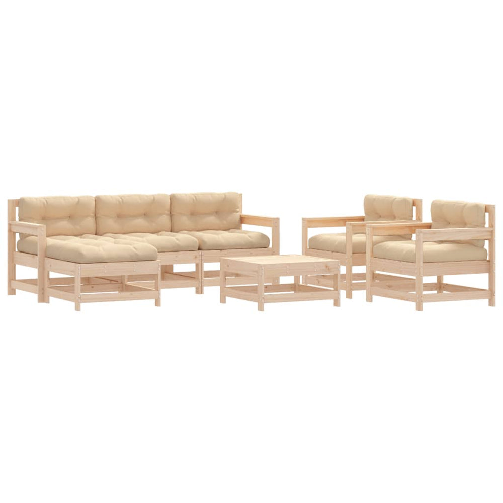 Set Mobilier De Grădină Cu Perne, 7 Piese, Lemn Masiv