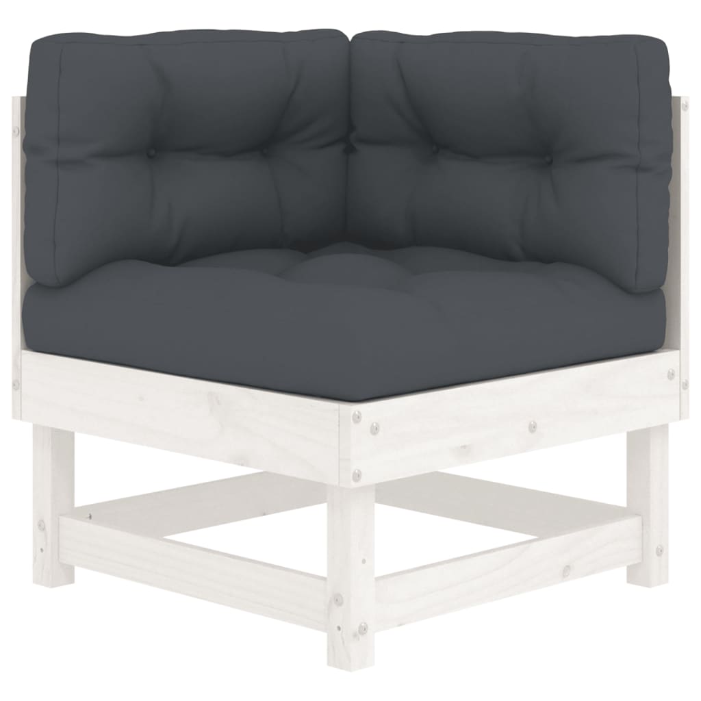 Set Mobilier De Grădină Cu Perne, 8 Piese, Alb, Lemn Masiv