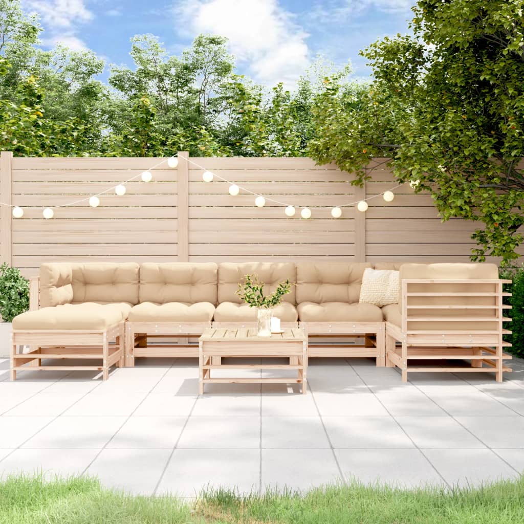 Set Mobilier De Grădină Cu Perne, 8 Piese, Alb, Lemn Masiv