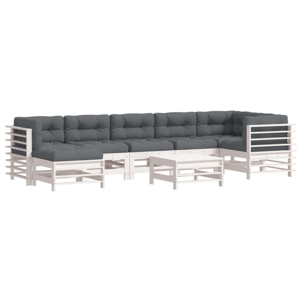 Set Mobilier De Grădină Cu Perne, 8 Piese, Alb, Lemn Masiv