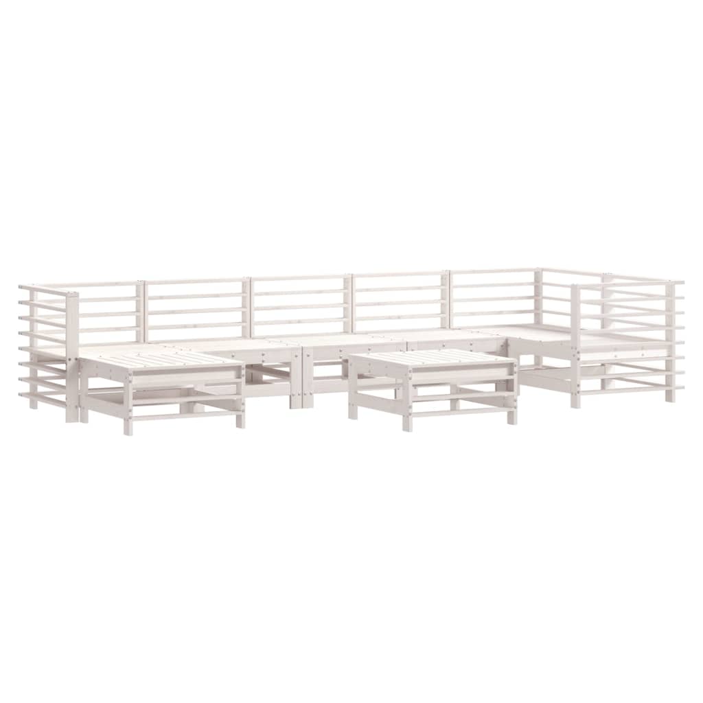 Set Mobilier De Grădină Cu Perne, 8 Piese, Alb, Lemn Masiv
