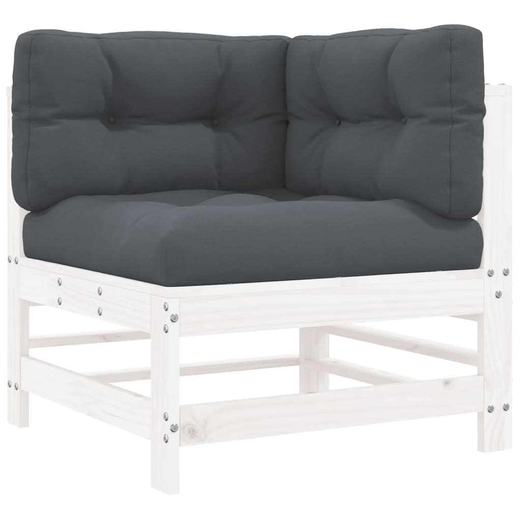 Set Mobilier De Grădină Cu Perne, 8 Piese, Alb, Lemn Masiv