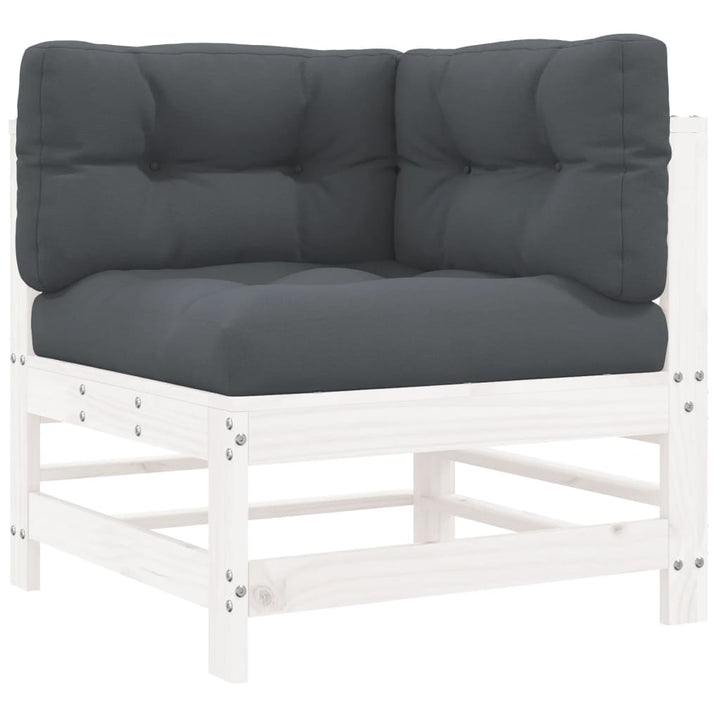 Set Mobilier De Grădină Cu Perne, 8 Piese, Alb, Lemn Masiv