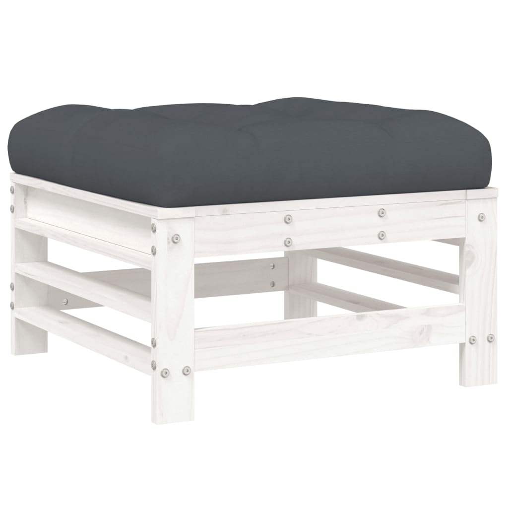 Set Mobilier De Grădină Cu Perne, 8 Piese, Alb, Lemn Masiv