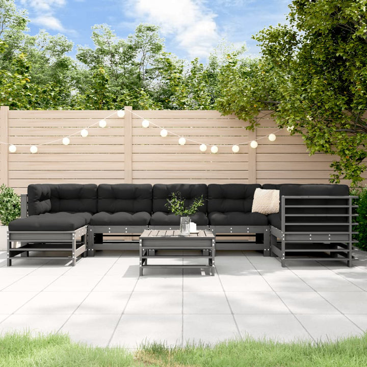 Set Mobilier De Grădină Cu Perne, 8 Piese, Alb, Lemn Masiv