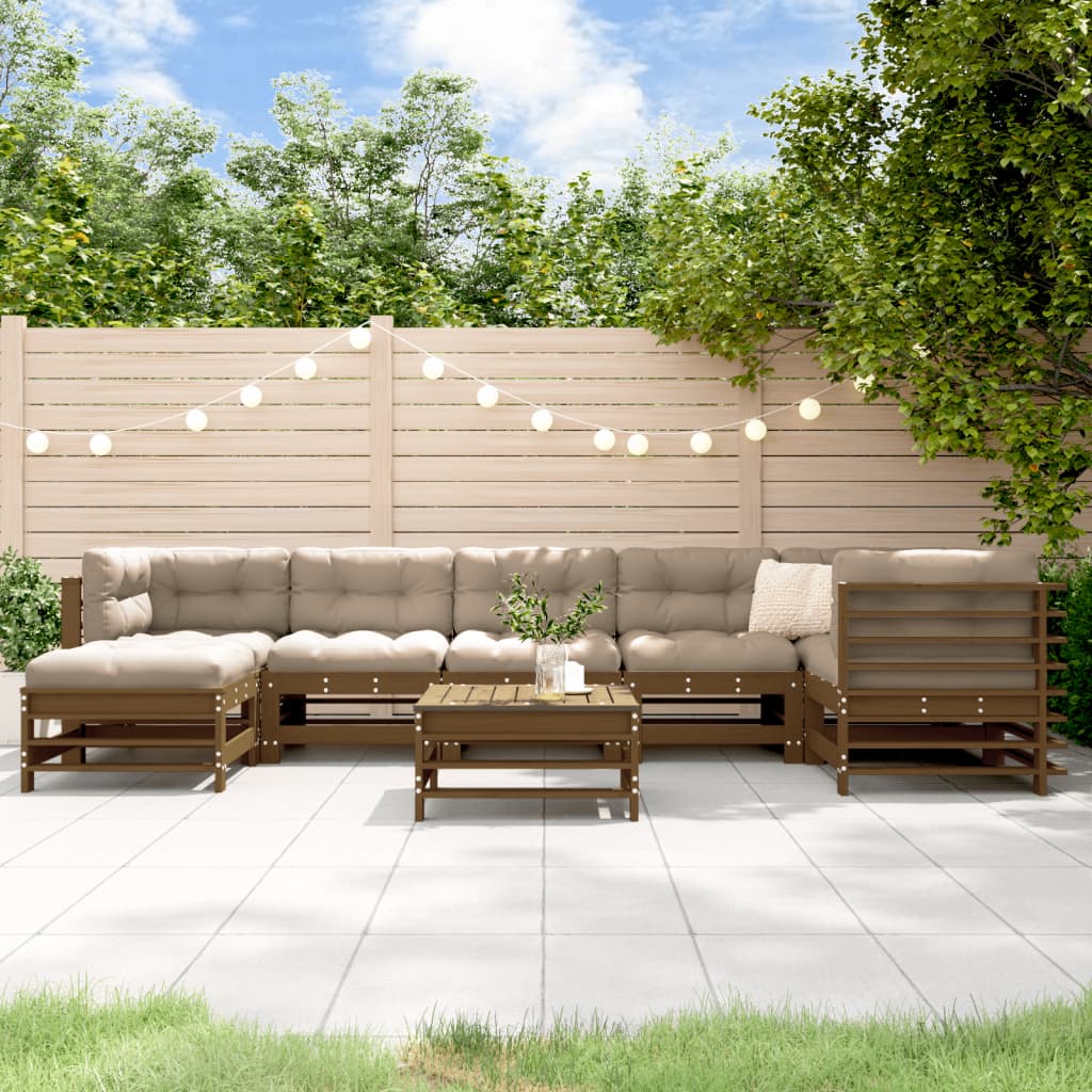 Set Mobilier De Grădină Cu Perne, 8 Piese, Alb, Lemn Masiv