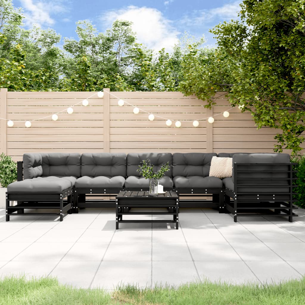 Set Mobilier De Grădină Cu Perne, 8 Piese, Alb, Lemn Masiv