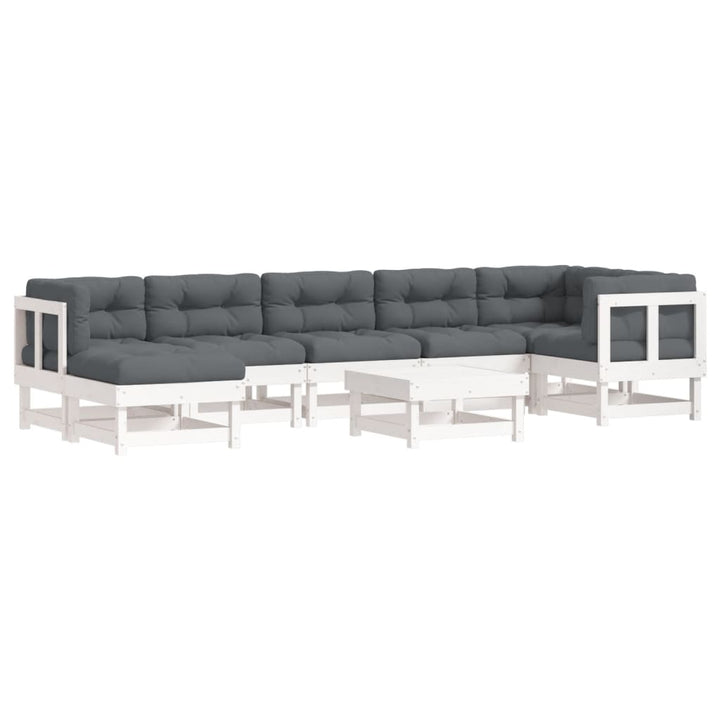 Set Mobilier De Grădină Cu Perne, 8 Piese, Alb, Lemn Masiv