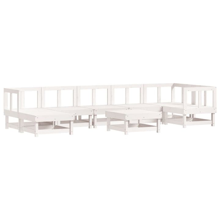 Set Mobilier De Grădină Cu Perne, 8 Piese, Alb, Lemn Masiv