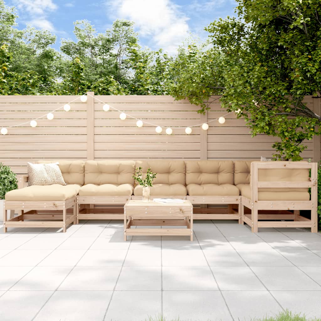 Set Mobilier Grădină Cu Perne, 8 Piese, Gri, Lemn Masiv