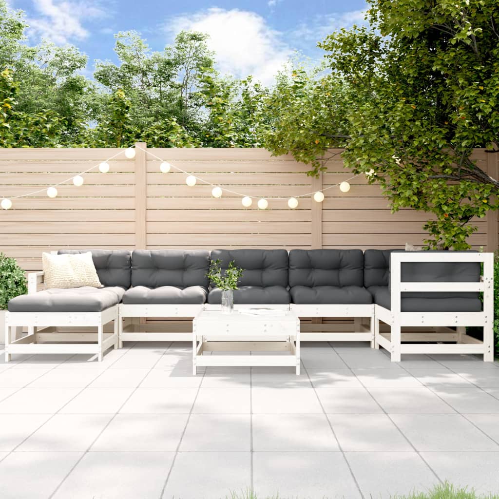 Set Mobilier Grădină Cu Perne, 8 Piese, Gri, Lemn Masiv