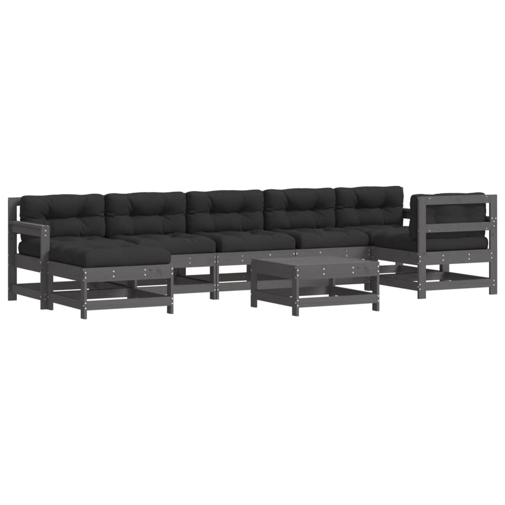 Set Mobilier Grădină Cu Perne, 8 Piese, Gri, Lemn Masiv