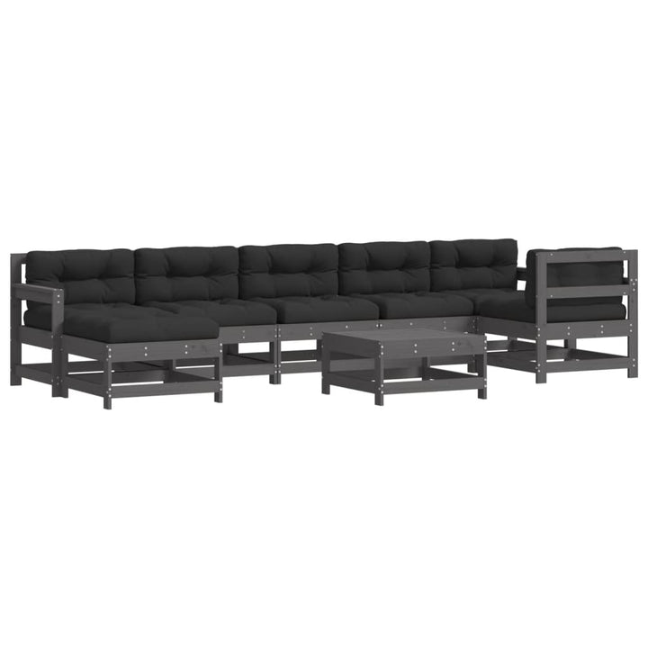 Set Mobilier Grădină Cu Perne, 8 Piese, Gri, Lemn Masiv