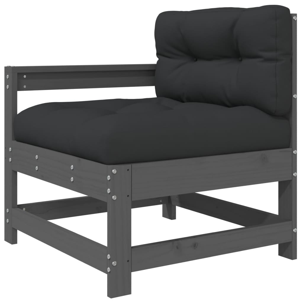 Set Mobilier Grădină Cu Perne, 8 Piese, Gri, Lemn Masiv