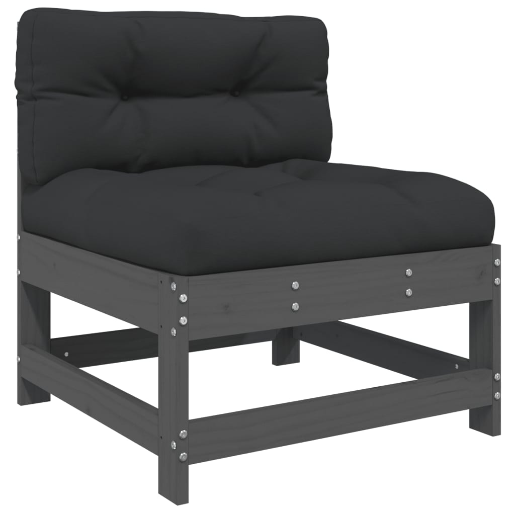 Set Mobilier Grădină Cu Perne, 8 Piese, Gri, Lemn Masiv