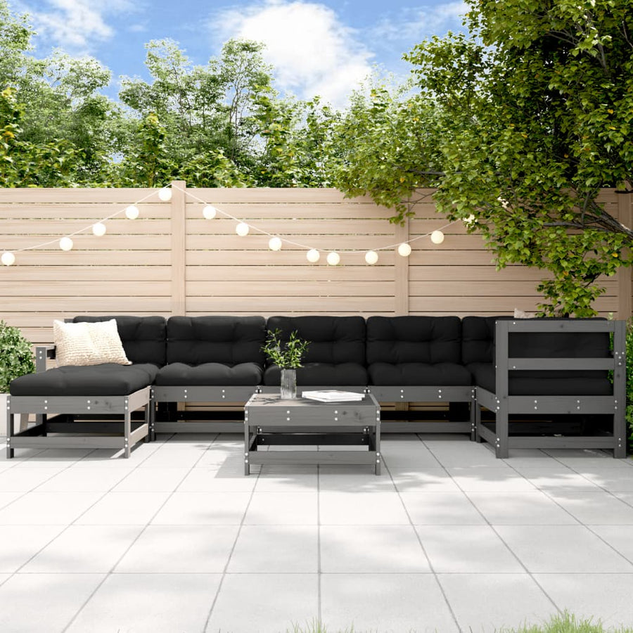 Set Mobilier Grădină Cu Perne, 8 Piese, Gri, Lemn Masiv