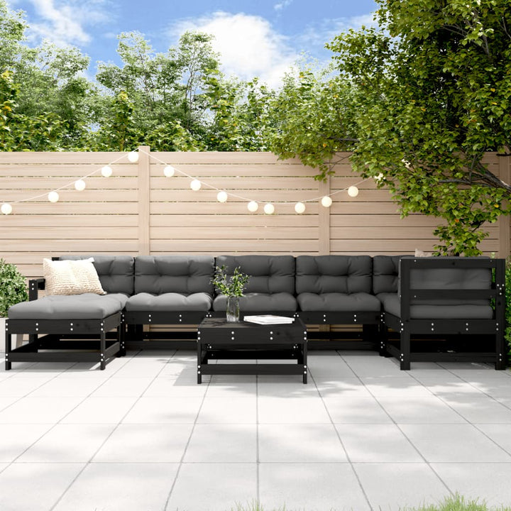 Set Mobilier Grădină Cu Perne, 8 Piese, Gri, Lemn Masiv