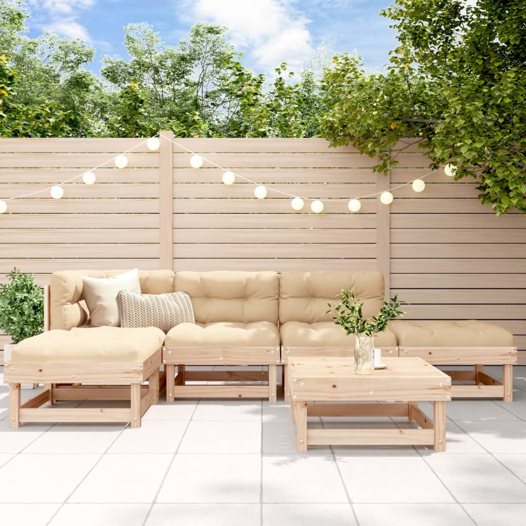 Set Mobilier Relaxare Grădină&Perne 6 Piese Alb Lemn Masiv Pin