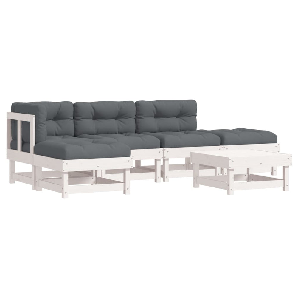 Set Mobilier Relaxare Grădină&Perne 6 Piese Alb Lemn Masiv Pin