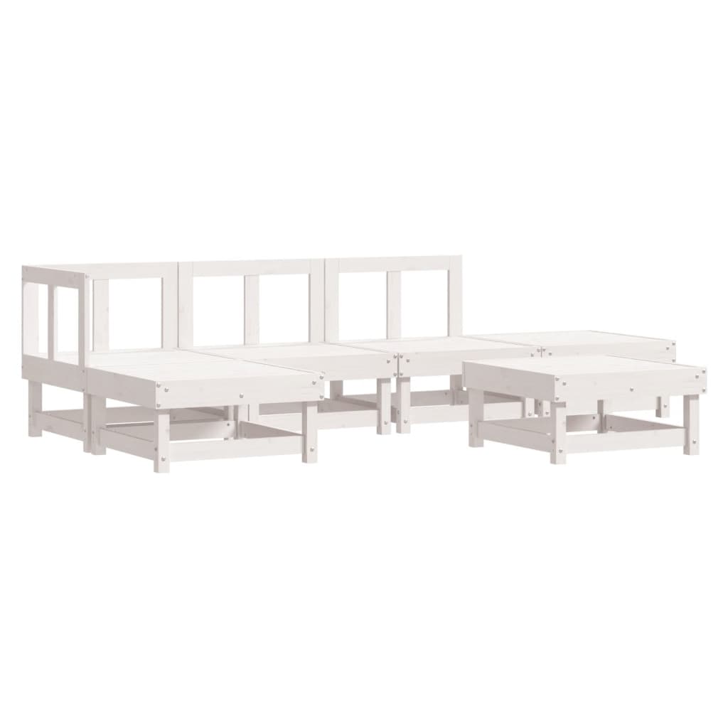 Set Mobilier Relaxare Grădină&Perne 6 Piese Alb Lemn Masiv Pin