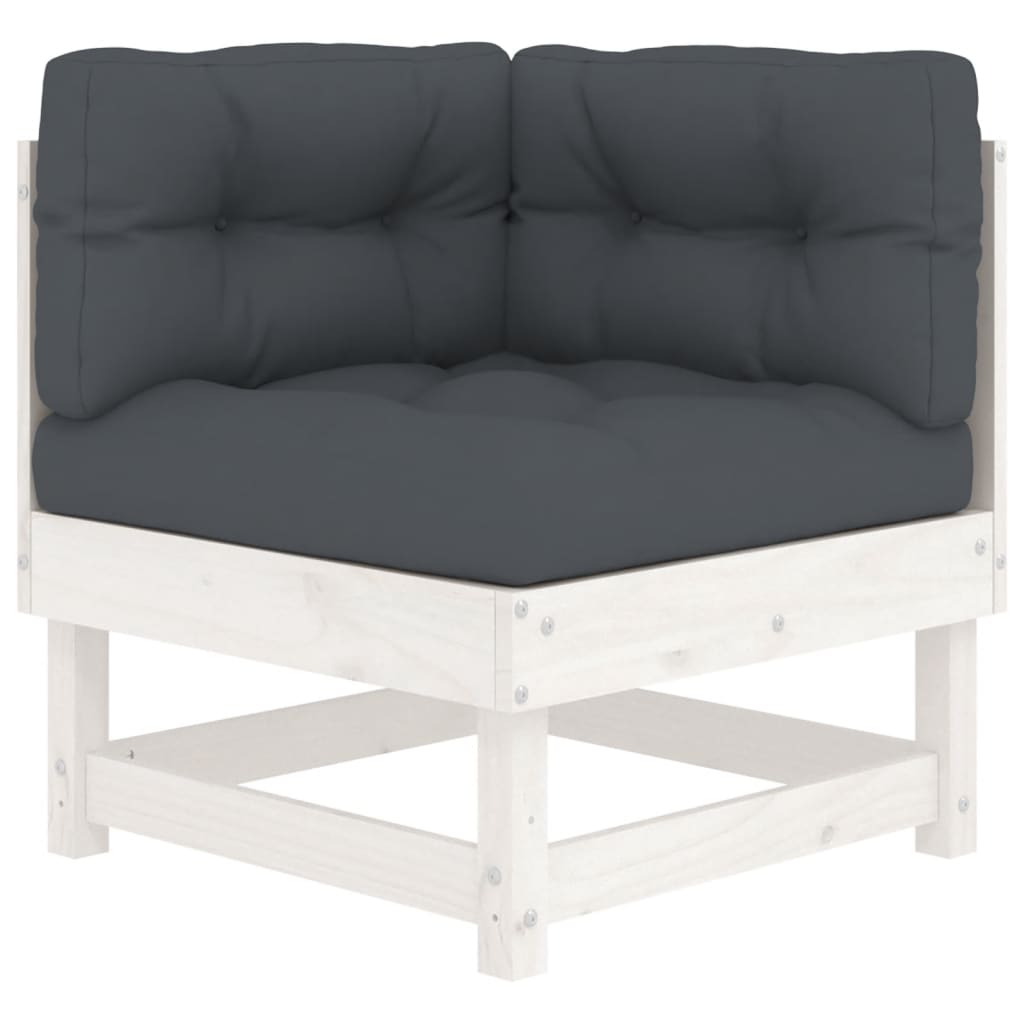 Set Mobilier Relaxare Grădină&Perne 6 Piese Alb Lemn Masiv Pin