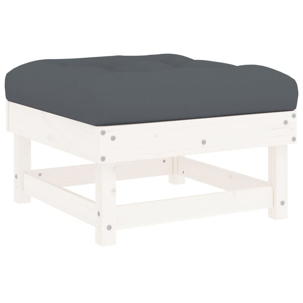 Set Mobilier Relaxare Grădină&Perne 6 Piese Alb Lemn Masiv Pin