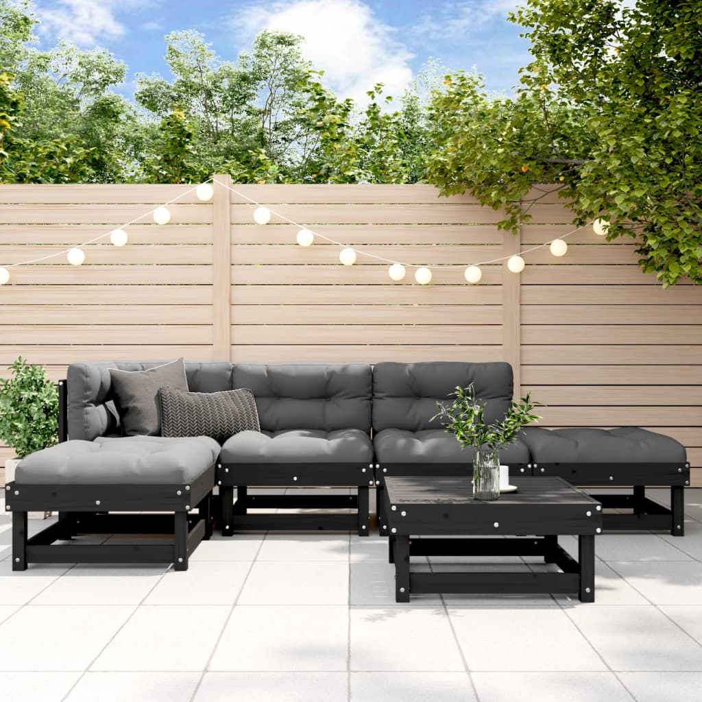 Set Mobilier Relaxare Grădină&Perne 6 Piese Alb Lemn Masiv Pin