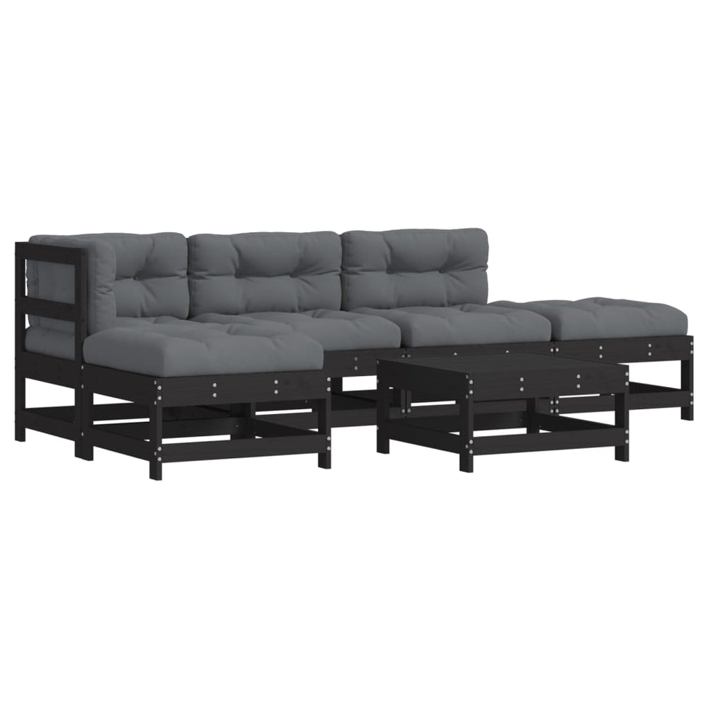 Set Mobilier Grădină Cu Perne, 6 Piese, Negru, Lemn Masiv