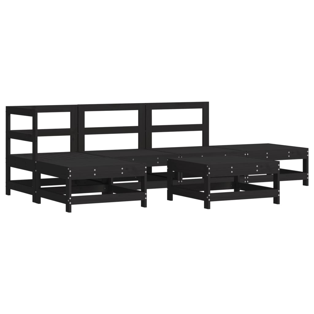 Set Mobilier Grădină Cu Perne, 6 Piese, Negru, Lemn Masiv
