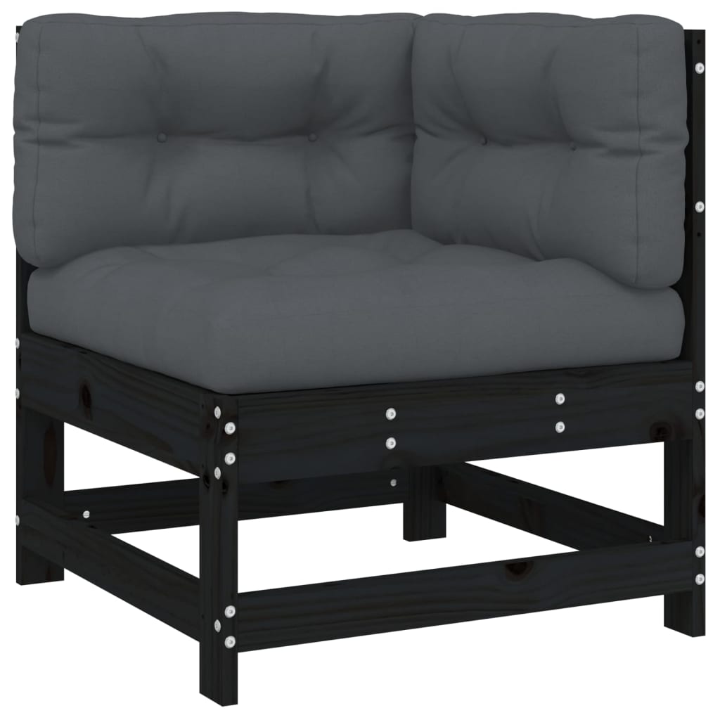 Set Mobilier Grădină Cu Perne, 6 Piese, Negru, Lemn Masiv