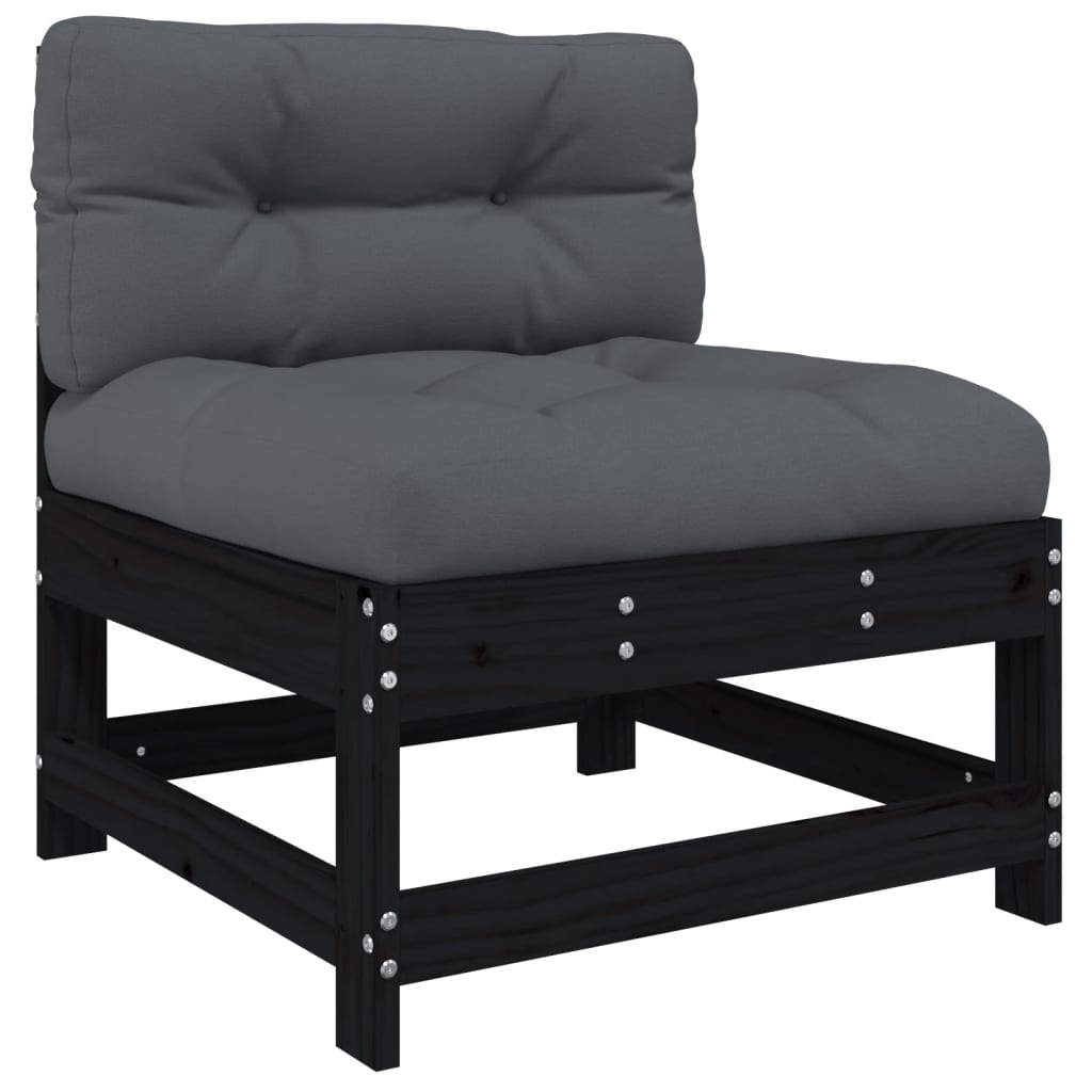 Set Mobilier Grădină Cu Perne, 6 Piese, Negru, Lemn Masiv