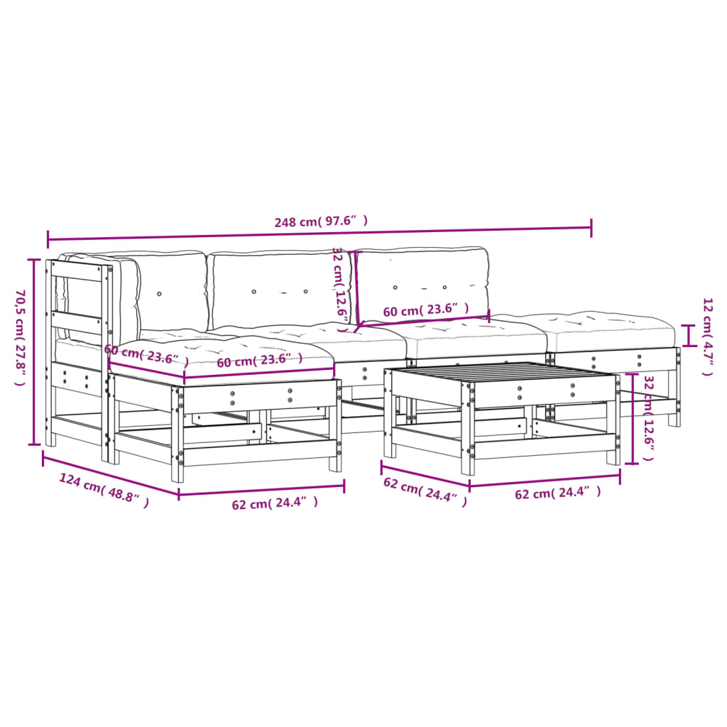 Set Mobilier Grădină Cu Perne, 6 Piese, Negru, Lemn Masiv